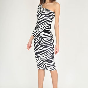 Elegant Pencil Dress,One Shoulder Dress,Velvet Zebra Dress image 4