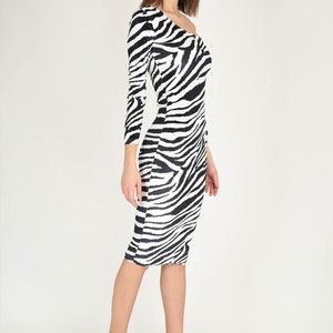 Elegant Pencil Dress,One Shoulder Dress,Velvet Zebra Dress image 2