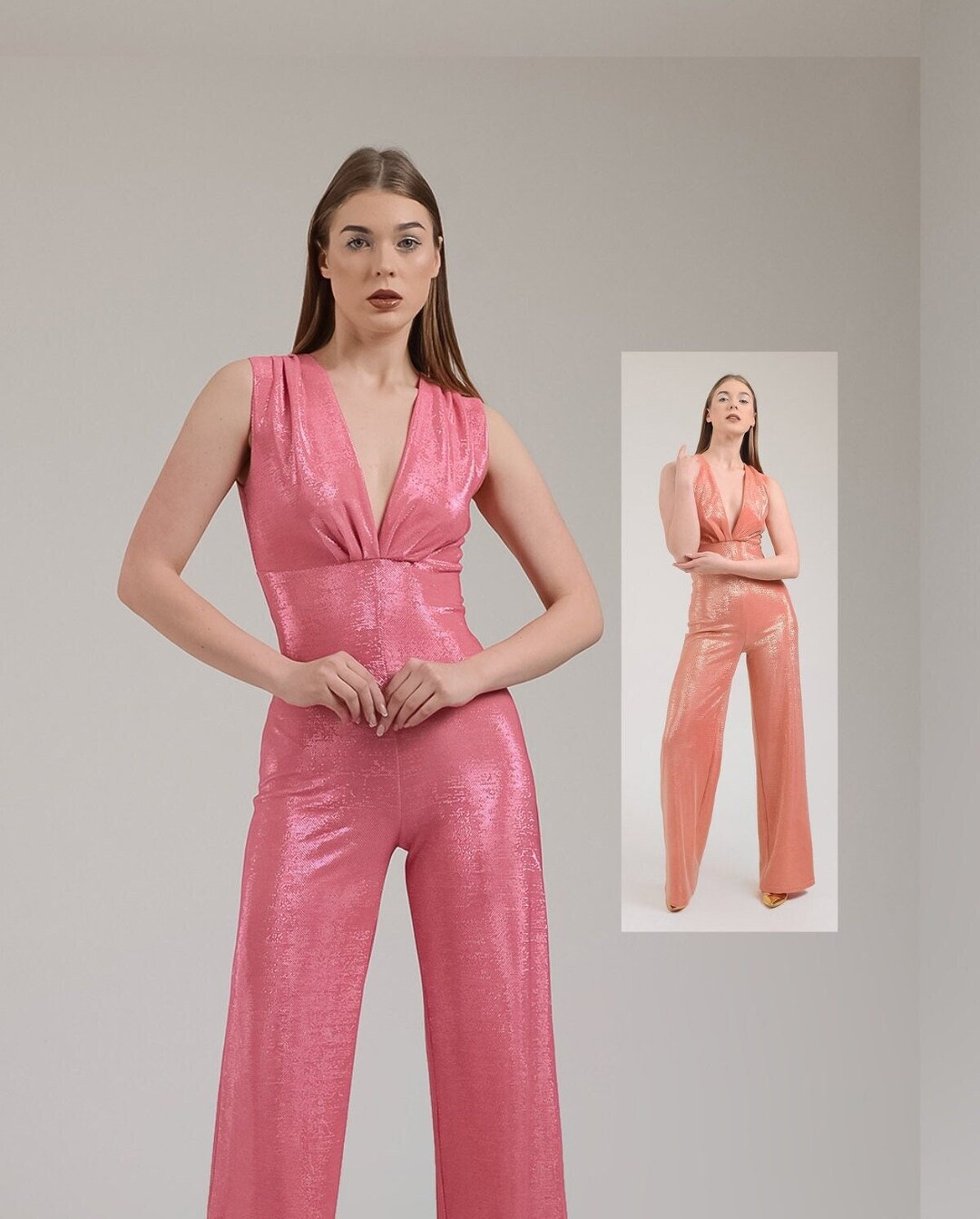 Graceful Jumpsuit with a Chiffon Skirt Overlay Blushing Pink