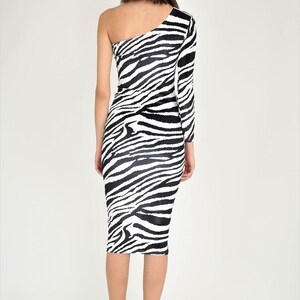 Elegant Pencil Dress,One Shoulder Dress,Velvet Zebra Dress image 6