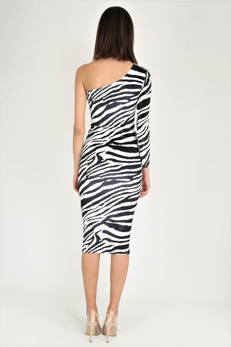 Elegant Pencil Dress,One Shoulder Dress,Velvet Zebra Dress image 6