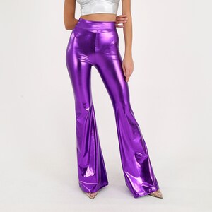 Vintage 90s Purple Sparkly Disco Flared Party Trousers 6 8 S
