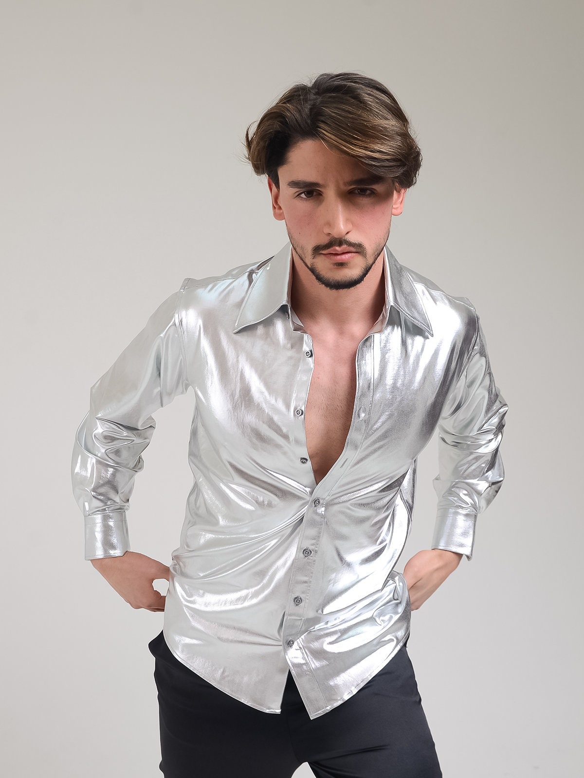 silver dress shirt Men's Silver Paisley Shirt