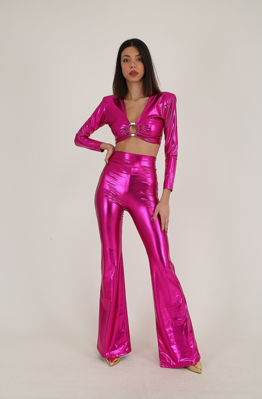 Fuchsia Butterfly Top, Outfit, Crop and Pants Set, Festival Clothing
