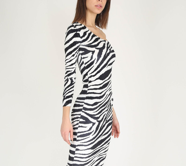 Elegant Pencil Dress,One Shoulder Dress,Velvet Zebra Dress image 5