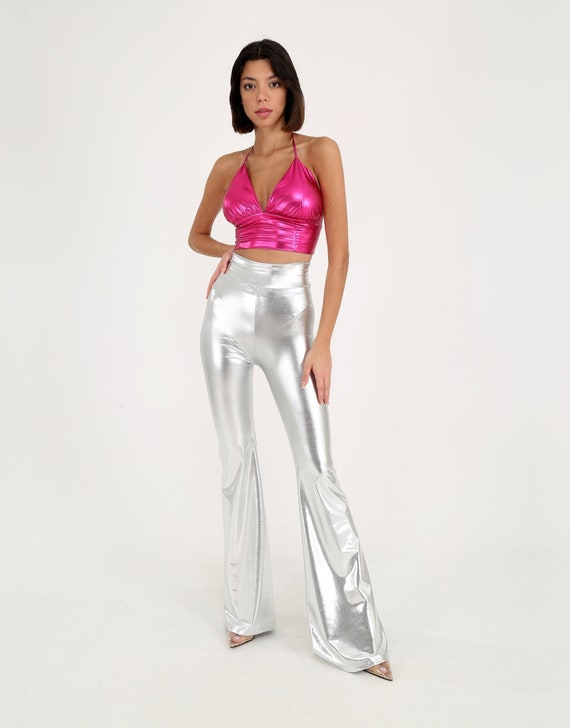 Silver Metallic Bell Bottoms, 1970s Style Pants, Burning Man Clothing, Rave Costume, Disco Flare Pants, Shiny Flared Trousers - Etsy Silver Metallic Bell Bottoms, 1970s Style Pants, Burning Man Clothing, Rave Costume, Disco Flare Pants, Shiny Flared Trousers - Etsy