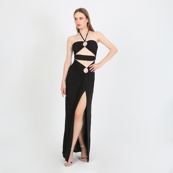 sexy front out maxi dress Sexy Long Prom Dress with Front Cut Out Olive / Small