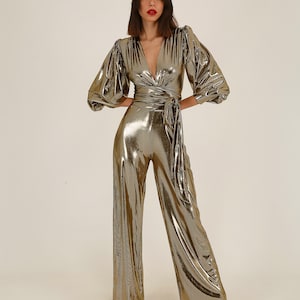 Gold Wide Leg Jumpsuit, Bright Studio 54 Outfit, Noble Jumpsuit, Party ...