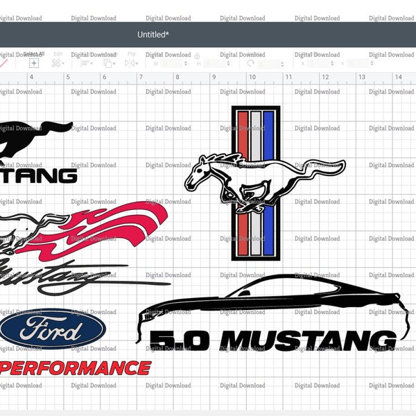 Archivo SVG que contiene 5 logotipos de Mustang