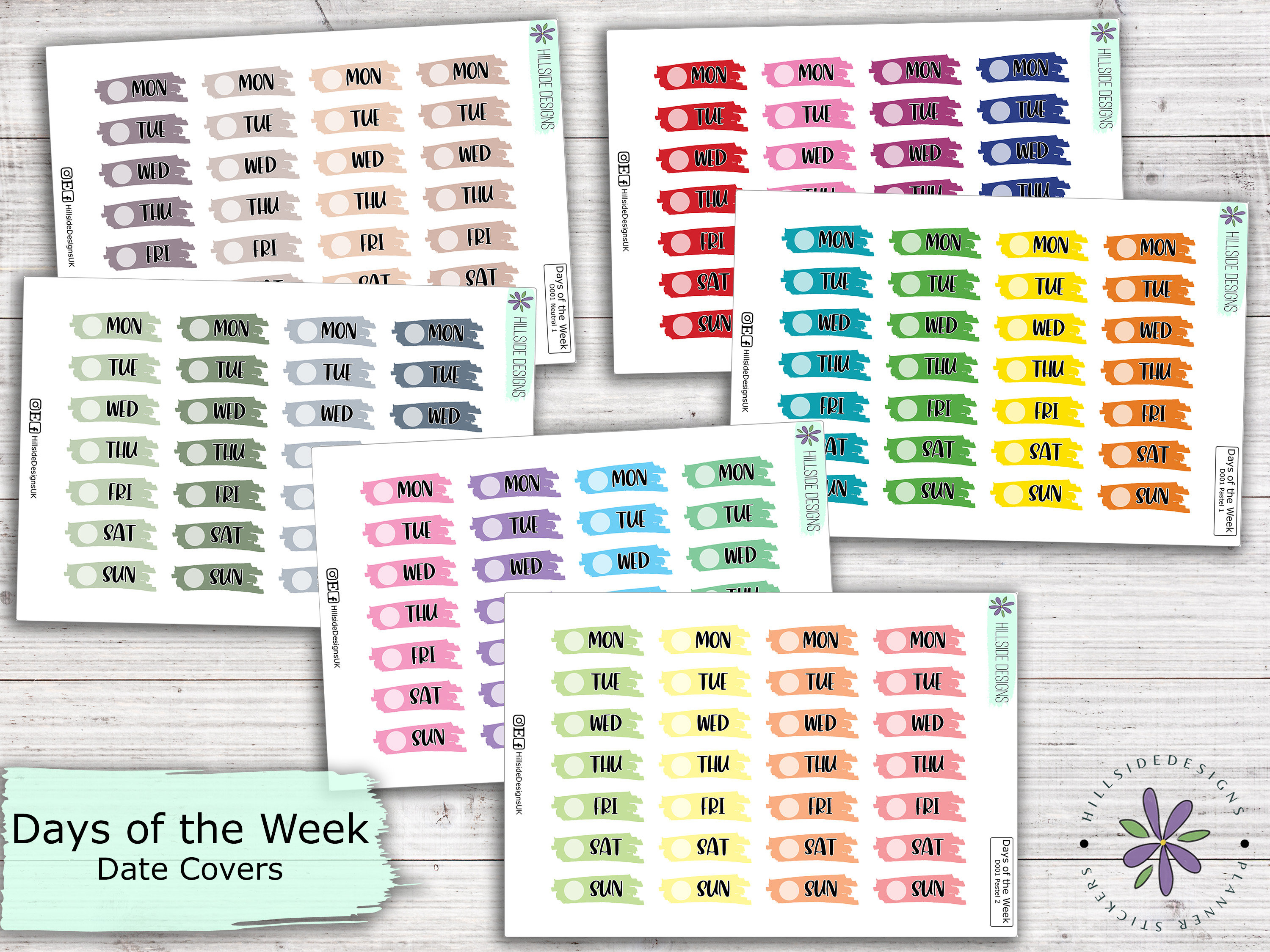 Bullet Journal Stickers - Days of the Week Planner Stickers - Set 3 - diary  - hobonichi