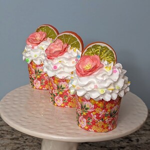 Orange Floral Cupcake Dessert/ Faux Fake Whip Cream/ Perfect for Summer Tiered Tray/ Fake Bake