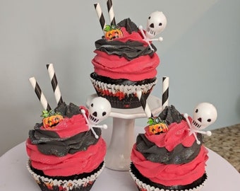 Fake Faux Cup Cake Whipped Cream Halloween Dessert Tiered Tray Decor