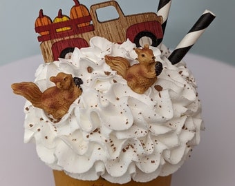 Fake Faux Whipped Cream Cupcake Farmhouse Truck Fall Autumn Thanksgiving Dessert Tiered Tray Decor