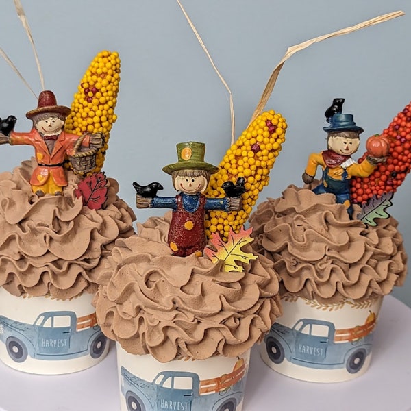 Fake Scarecrow Cupcake/ Fall Autumn Decor/ Dessert Tiered Tray Decor/ Fake Bake