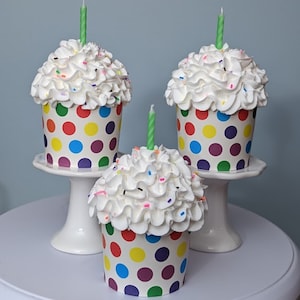 Faux Fake Birthday Cupcake Whipped Cream Tiered Tray Decor