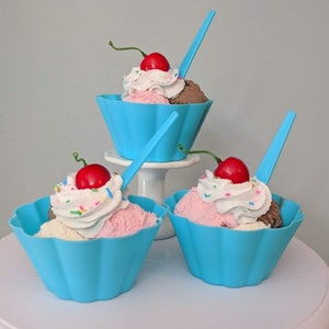 Fake Strawberry Ice Cream Sundae/ Strawberry, Chocolate, Vanilla Ice Cream/ Summer Dessert Tiered Tray Decor
