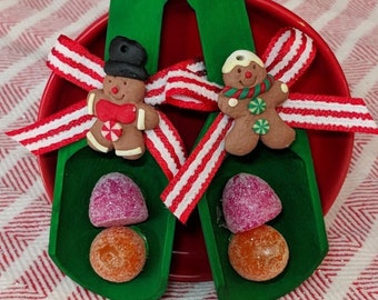 Gingerbread Man Christmas Wooden Scoop Spoon Tiered Tray Decor