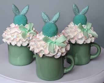Mini Easter Bunny Mug Faux Fake Whipped Cream Topper Tiered Tray