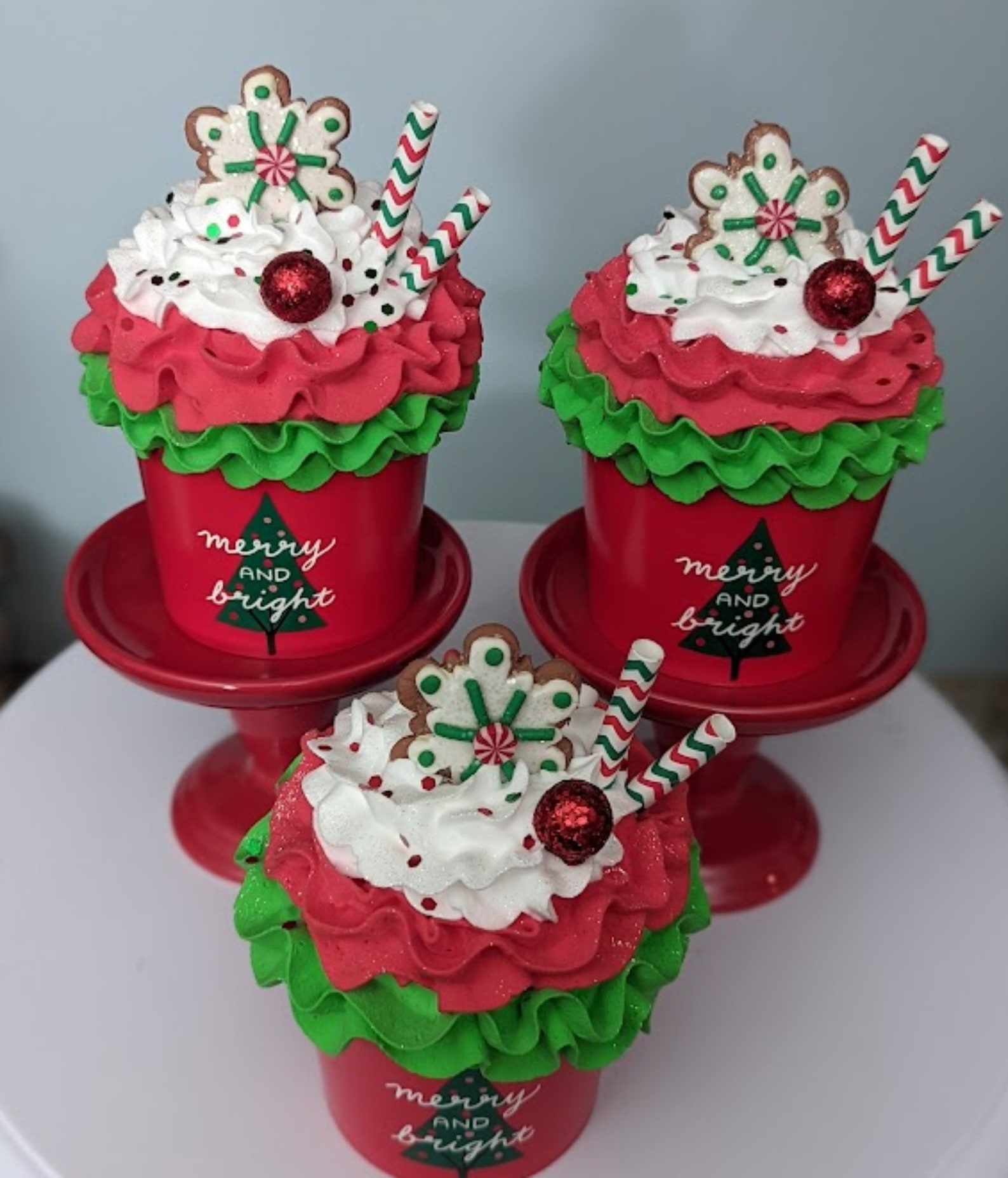 Faux Christmas Cupcake Gingerbread Cookies Whip Cream Tiered Etsy