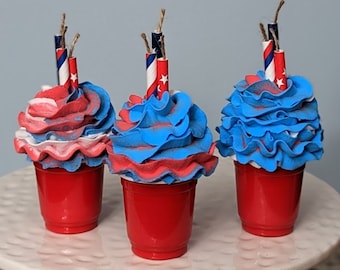 Mini Patriotic Ice Cream Cone Faux Whip Ice Cream 4th Of July Tiered Tray Decor