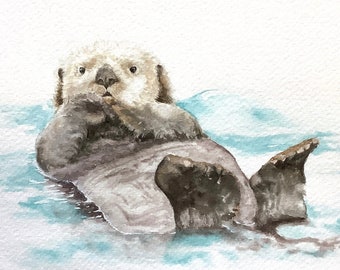 Otter - Original Watercolor Painting by LocateHereArt, 8"x10"