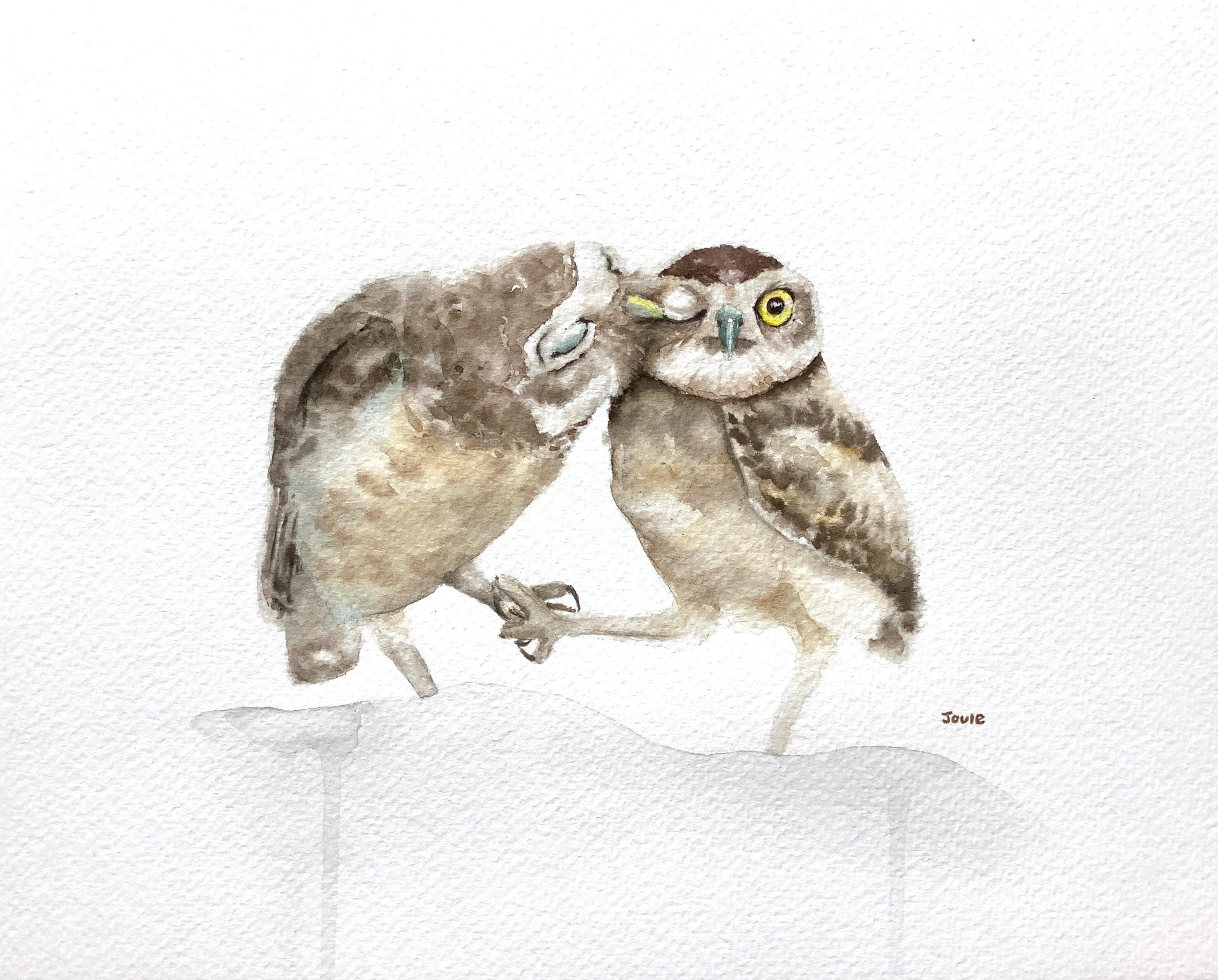 Owls - Original Watercolor Painting by LocateHereArt, 8x10