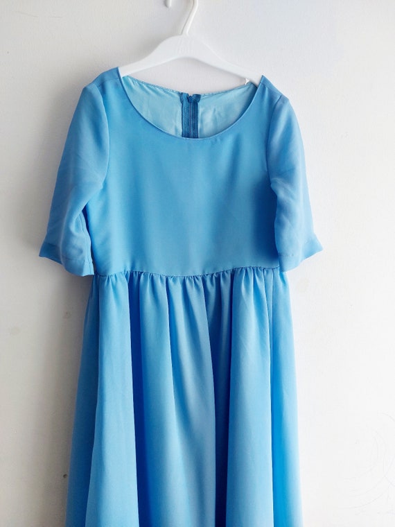 Vintage sky blue ruffle dress, 70s maxi dress, bl… - image 3
