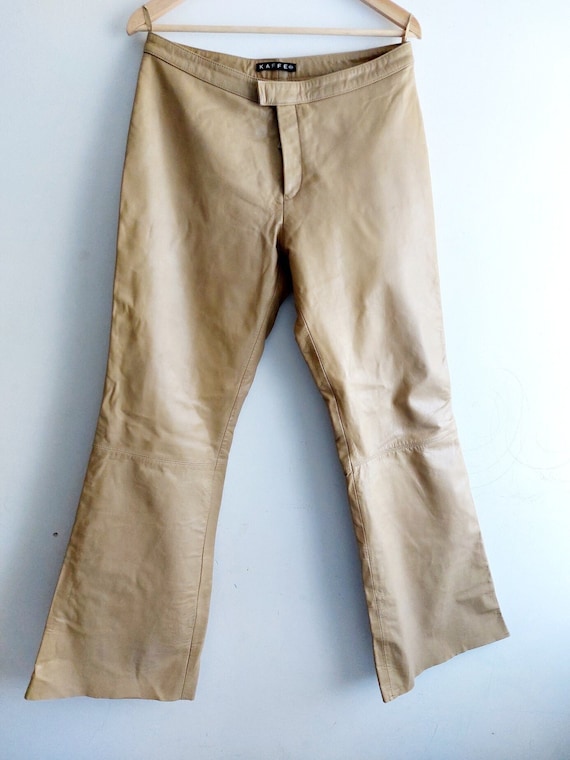 Vintage leather pants, beige/camel/brown leather trou… Gem
