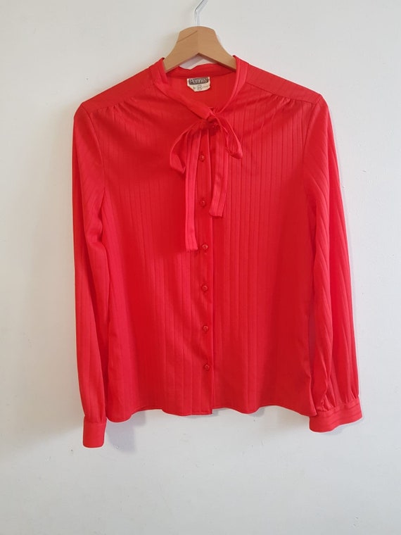 Vintage red blouse, bow tie blouse, retro blouse,… - image 8