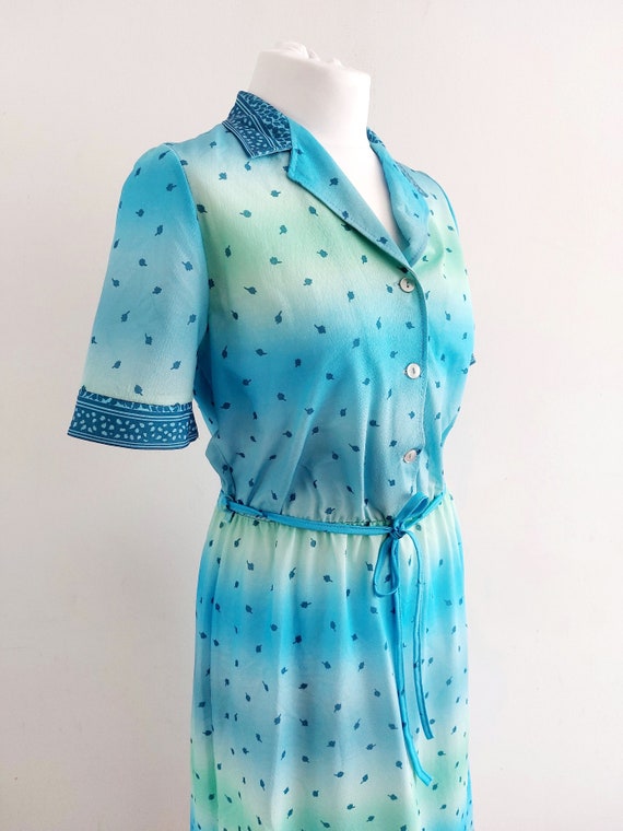 Vintage summer blue/green/turquoise shirt dress w… - image 1