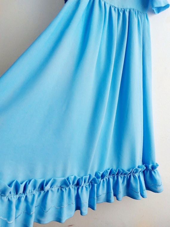 Vintage sky blue ruffle dress, 70s maxi dress, bl… - image 2