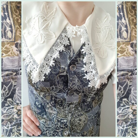 Vintahe floral 90s green suit vest waistcoat top size… Gem