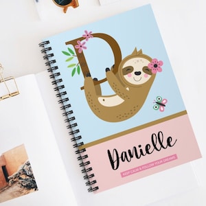 Personalised Sloth Notebook, Custom Girl's Journal