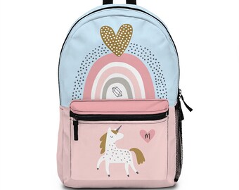 unicorn backpack with letter a
