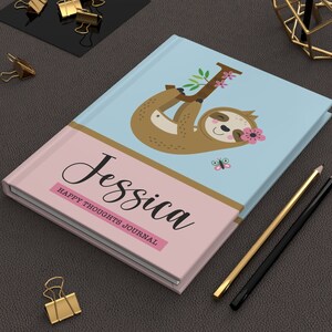 Personalized Sloth Hardcover Journal, Sloth Diary