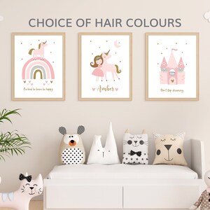 Personalised Girls Bedroom Décor, Set of 3 Unicorn Bedroom Wall Art, Set of 3 Nursery Prints for Girls, Princess Fairytale Prints for Girl.