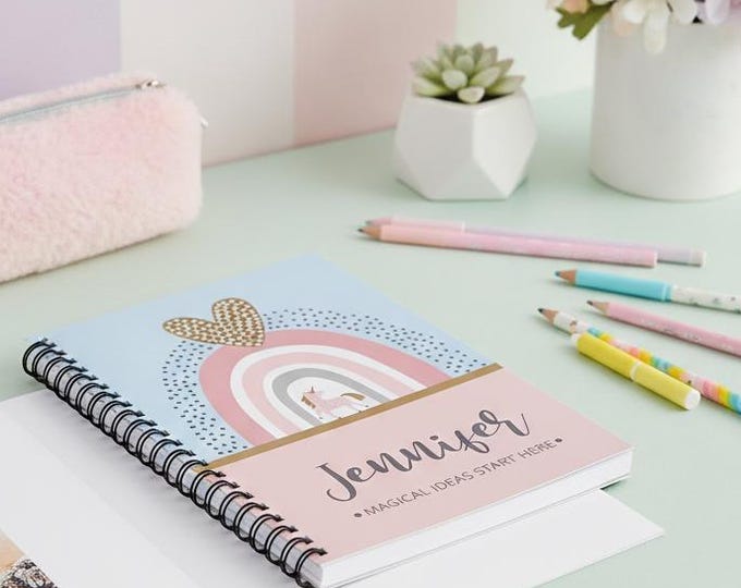 Personalized Unicorn Notebook: Rainbow Spiral Journal, Gift for Girls