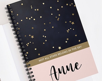 Personalized Stars A5 Notebook: Navy & Gold Spiral Journal