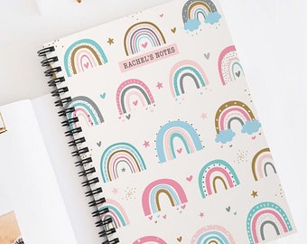 Personalized Rainbow Notebook: A5 Pastel Colors, Spiral Bound