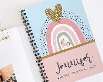 Personalized Rainbow Unicorn Spiral Bound Notebook Sketchbook