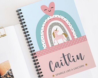 Personalized Unicorn Notebook: Rainbow Sketchbook, Girls Diary