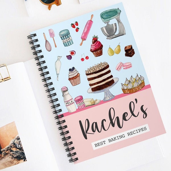 Personalised Baking Recipe Notebook, Baking Recipe Journal, Custom Recipe book, Personalised Recipe Book, Lined Notebook, Spiral Notebook.