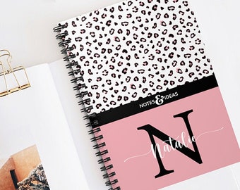 Personalized A5 Animal Print Spiral Notebook: Custom Initial Journal