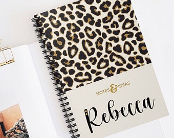 Personalized A5 Animal Print Spiral Notebook: Custom Monogram Journal
