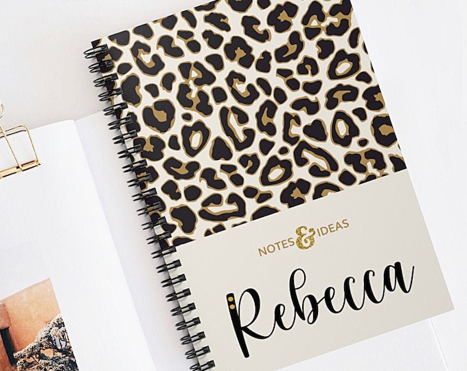 Personalized A5 Animal Print Spiral Notebook: Custom Monogram Journal