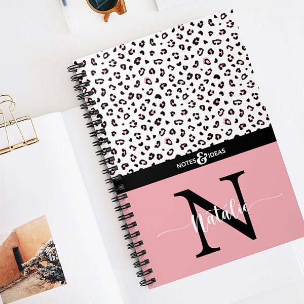 Personalised Notebook, Custom Notebook, A5 Animal Print Notebook, Spiral Lined Notebook, Cute Initial Notebook, Mom Journal, Pink Notebook.