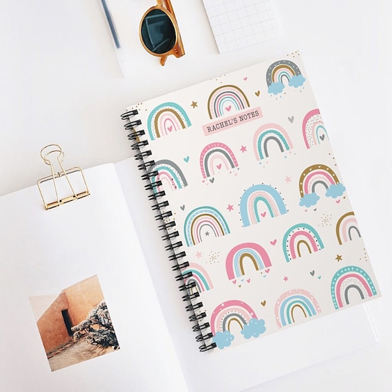 Personalized Rainbow Notebook: A5 Pastel Colors, Spiral Bound