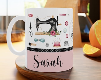 Custom Sewing Mug, Name Coffee Mug, Monogram Sewing Mug, Sewing Seamstress Gift, Mug for Sewing Lovers, Personalised Sewing Gift, Sewing Cup