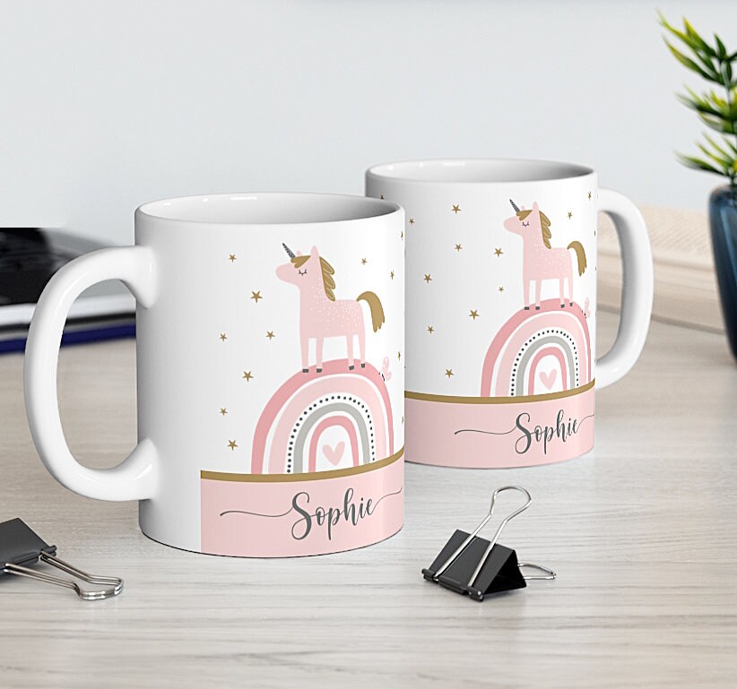 Personalised Unicorn Mug – Custom Name Rainbow Hot Chocolate Cup Gift ...