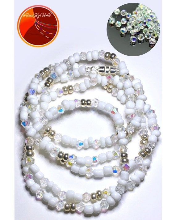 Moonlight White Silver Crystal Waist Beads Removable Waist Beads